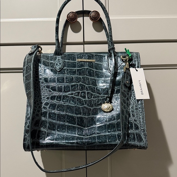 Brahmin Handbags - Brahmin Teal Crocodile Embossed Leather Handbag